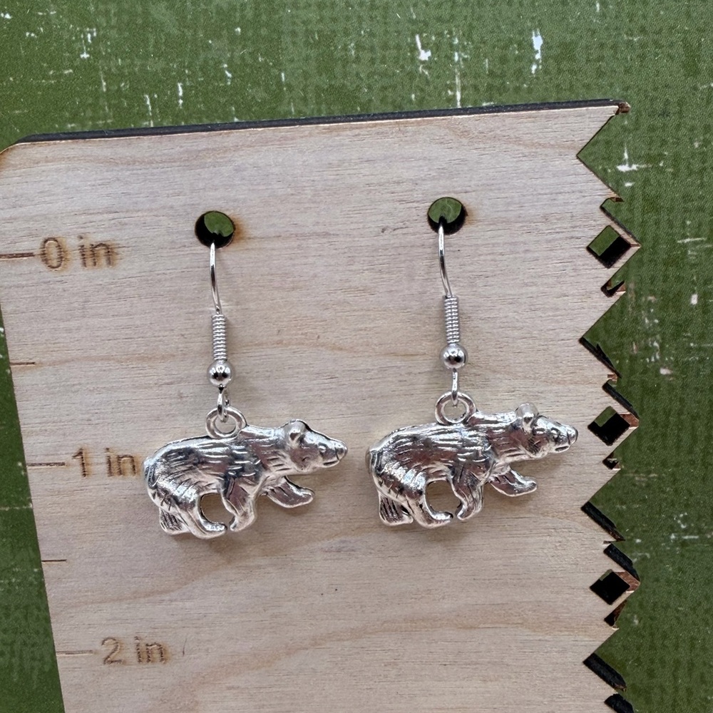 Sterling Silver Bear Dangle Earrings - Bear Charm Earrings